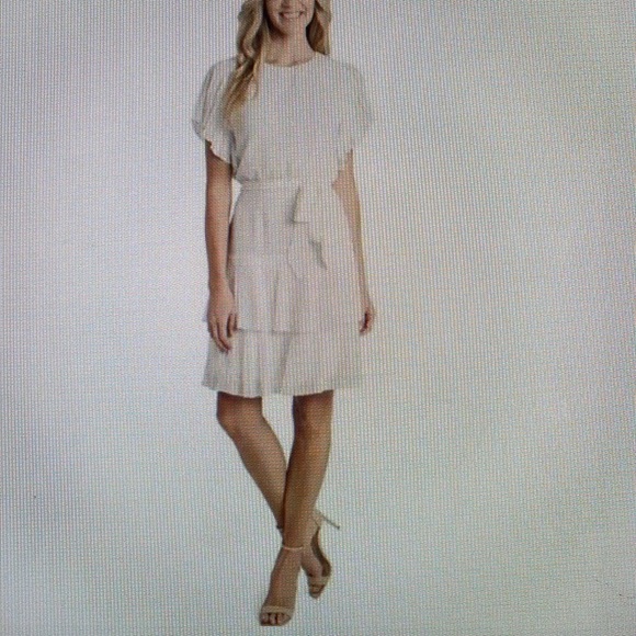 CeCe navy blue flutter sleeve, layered, knife pleated, clipdot dress, size 12 - Picture 1 of 9